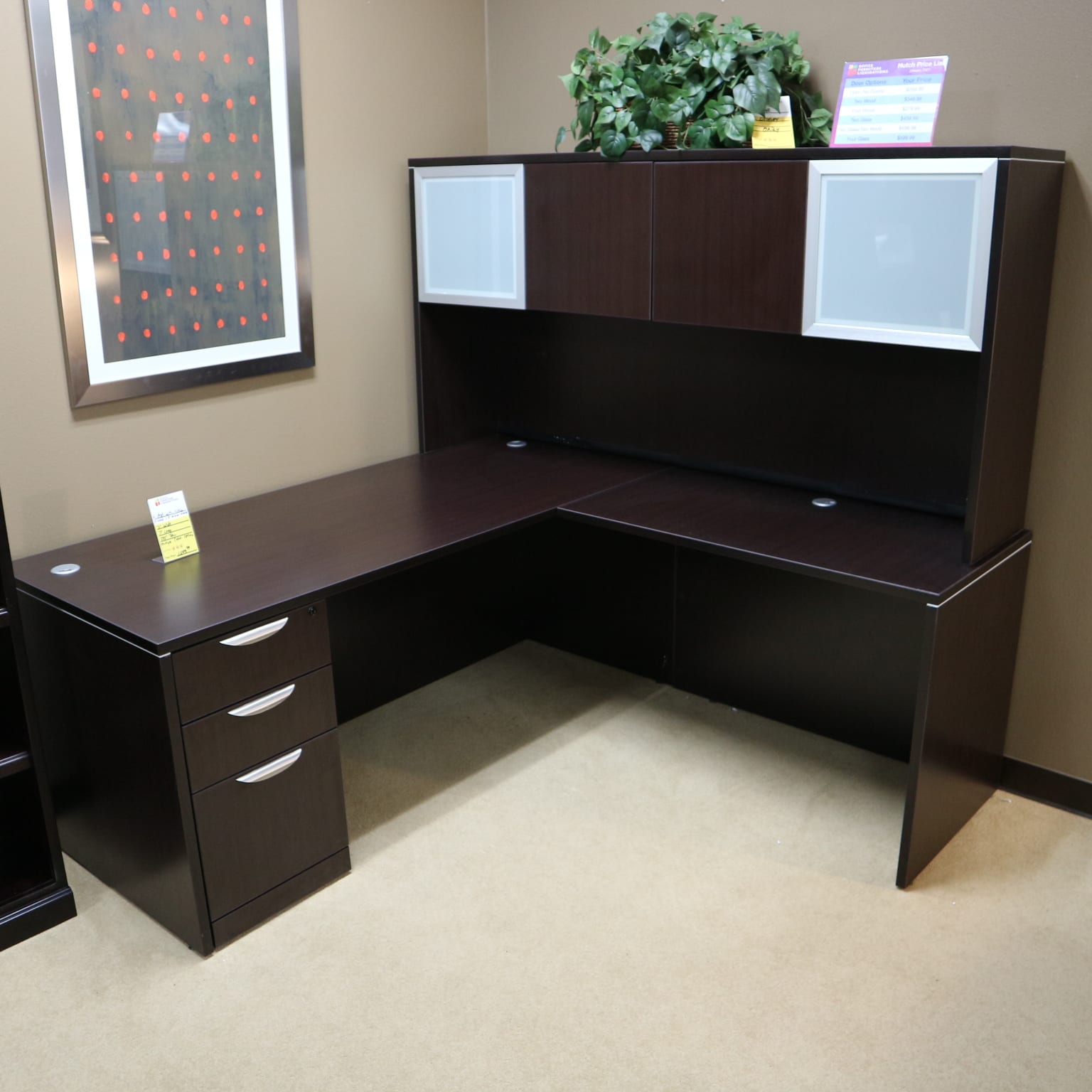 White 71 x 71 L-Shaped Office Desk with Hutch