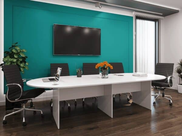 12 ft racetrack table white scene in office