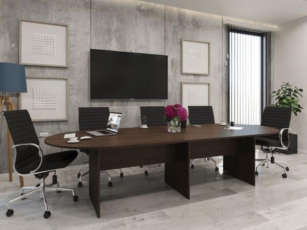 12 ft racetrack table walnut scene in office