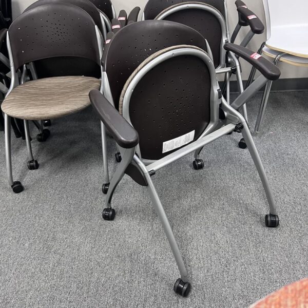 brown nesting flip seat training chairs rolling used