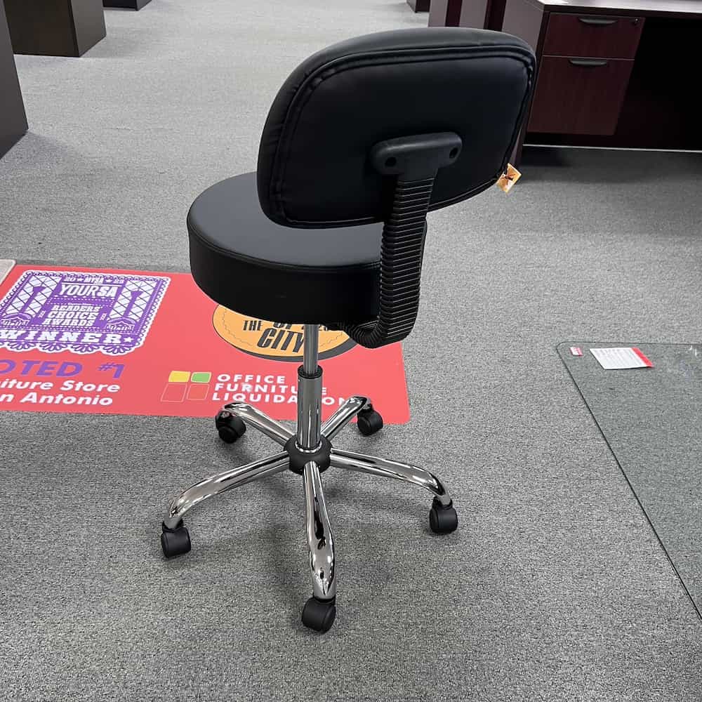 black vinyl and chrome base office stool with back rest