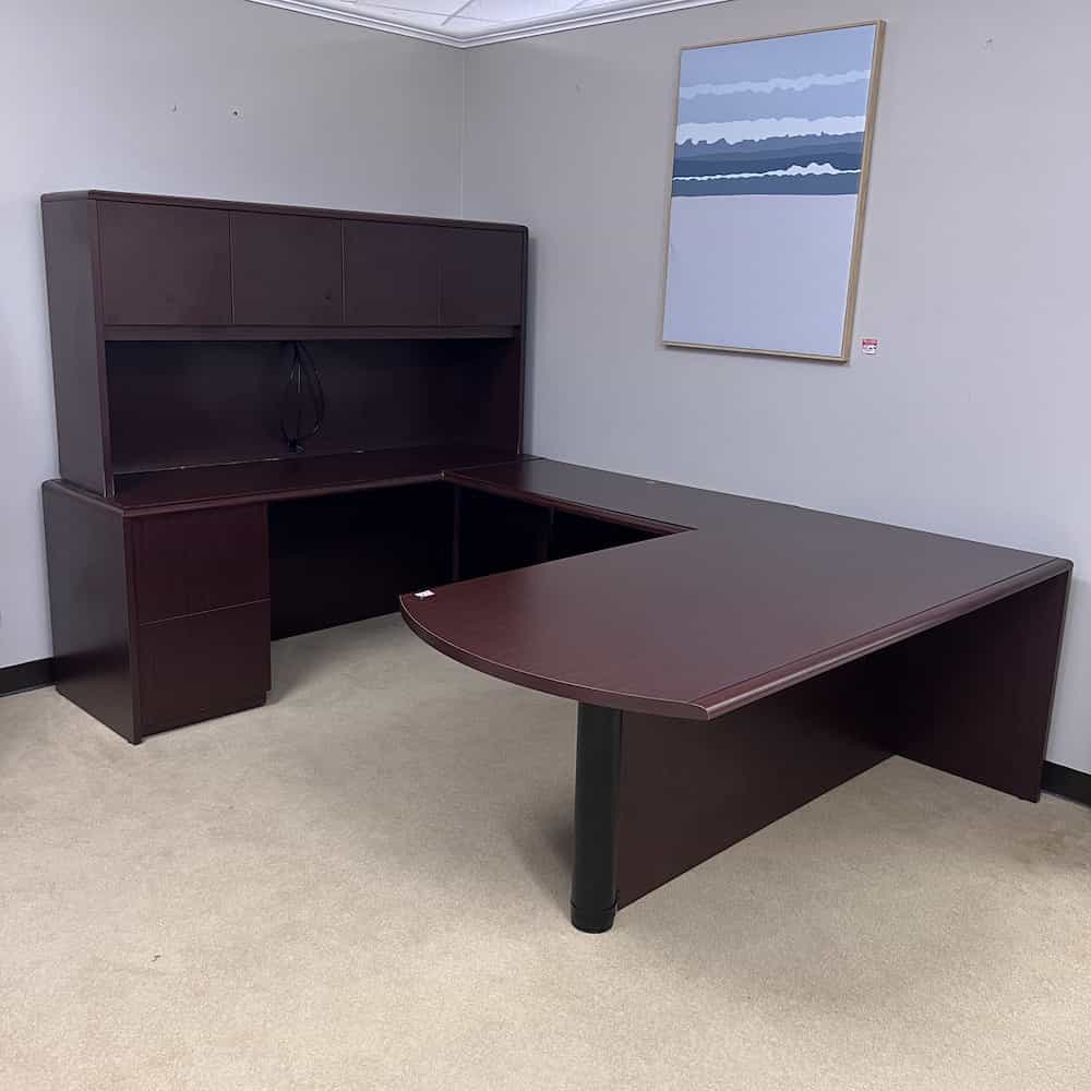 71” Kimball Mahogany Bullet Nose UDesk Left Return Office