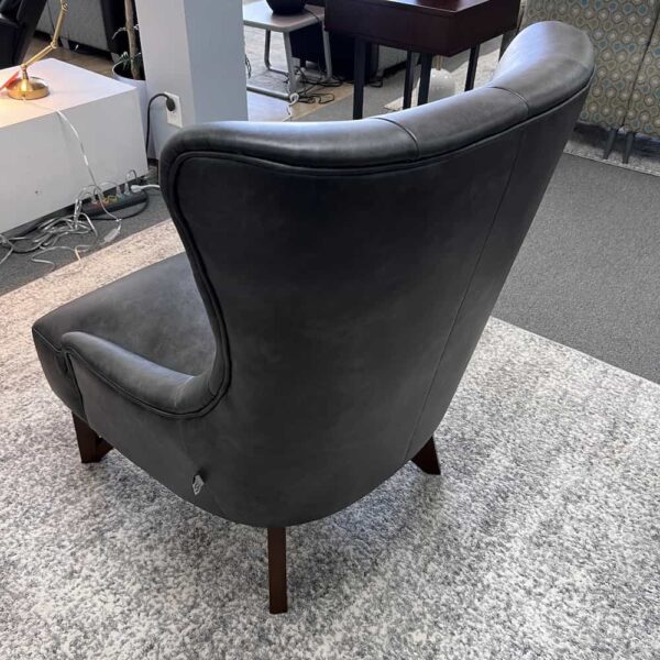wing back modern lounge chair dark grey, mahogany veneer legs