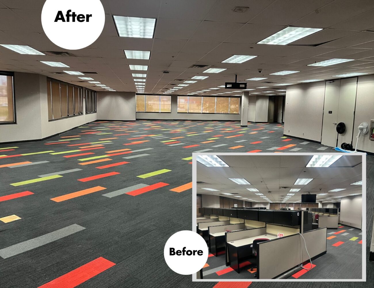 before and after cubicle removal in San Antonio Texas. Office Furniture Liquidations, decommissions