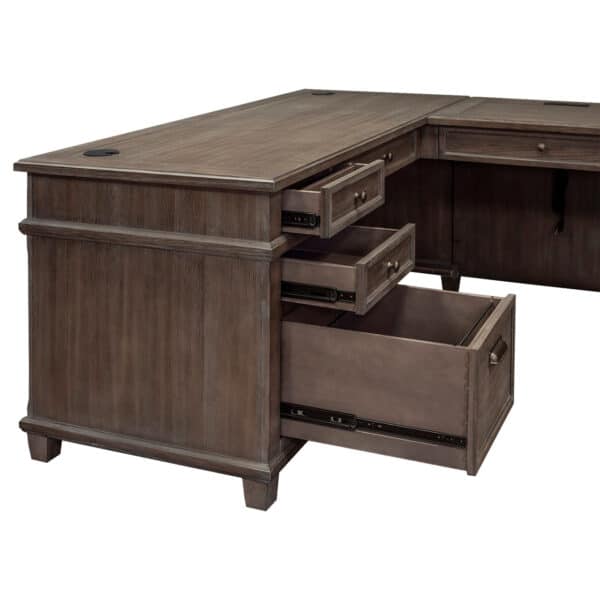 monroe collection executive l-desk, farmhouse style, dove grey