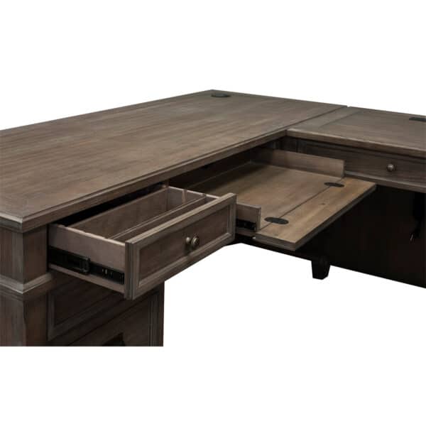 monroe collection executive l-desk, farmhouse style, dove grey