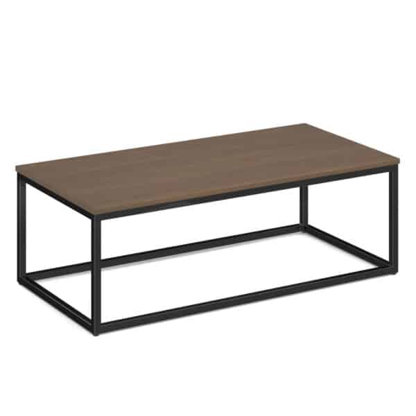 new walnut laminate rectangle coffee table black base modern