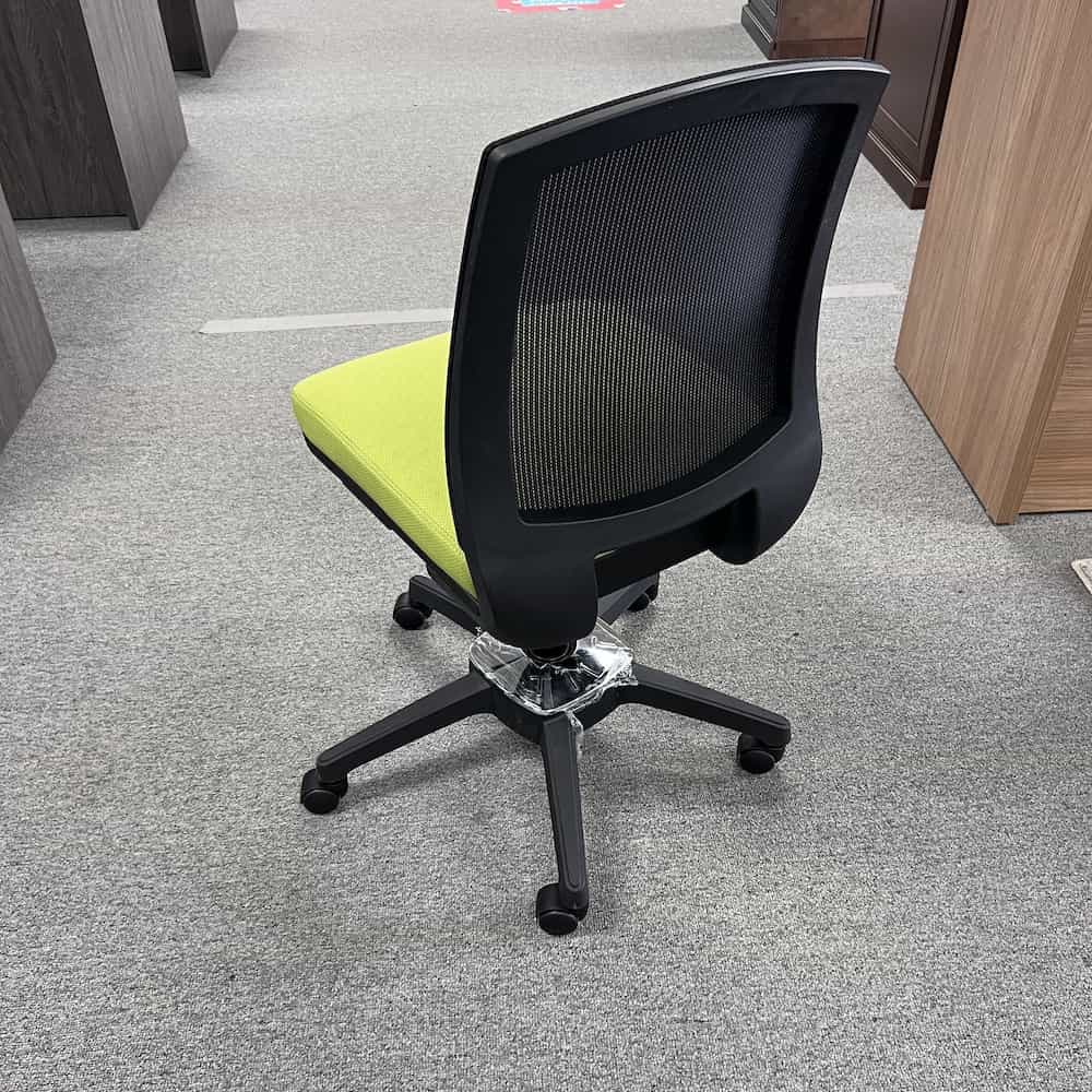 Green and black mesh back office chair no arms