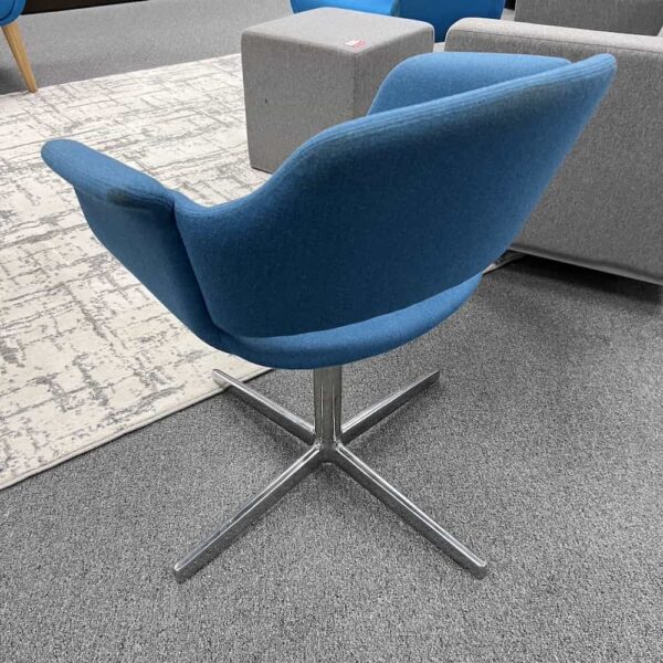 Blue upholstered swivel chair modern with chrome base swan