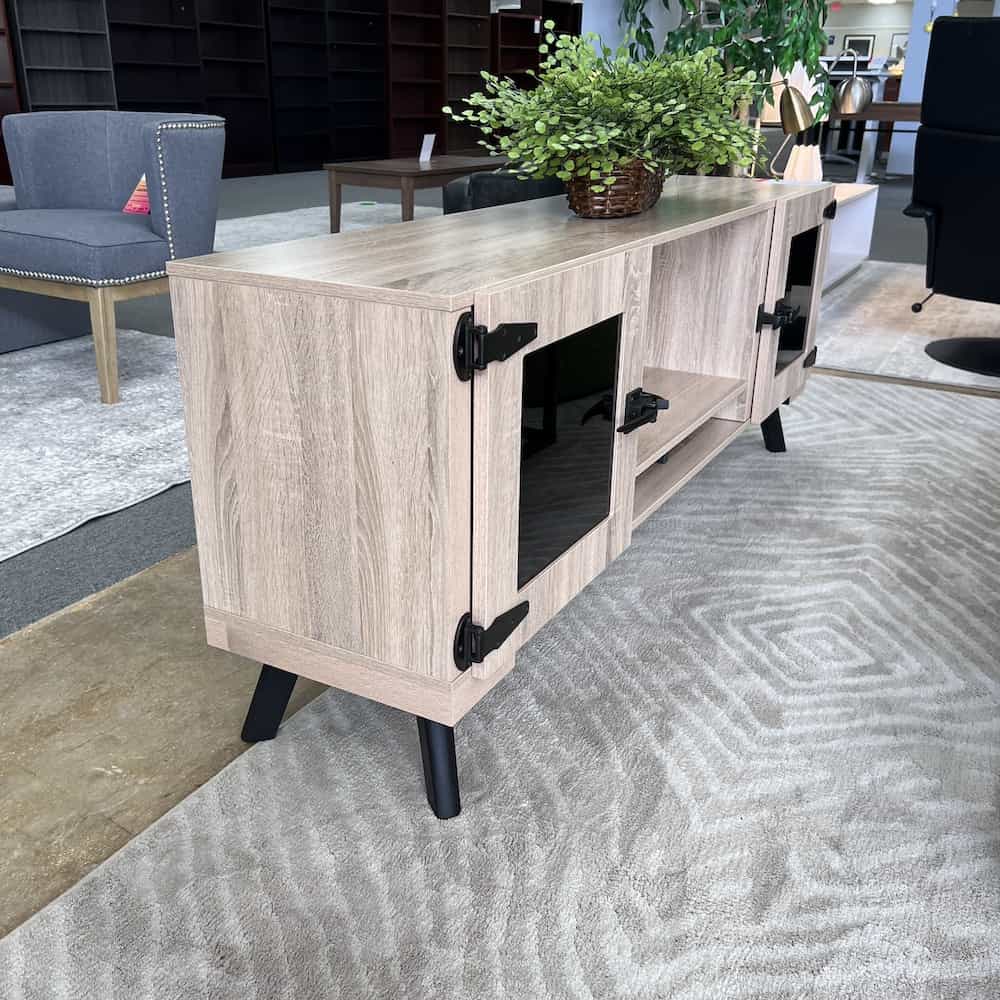 safco mirella collection credenza console sand dune laminate with grey metal accents