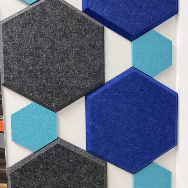 hexagon felt sound acoustic tiles wall mounted and attached to the wall