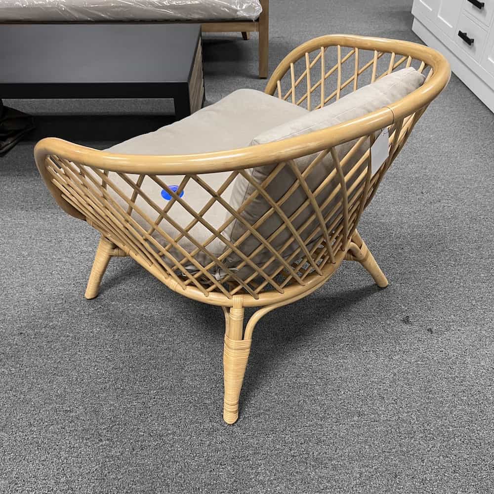 natural linen and bamboo rattan barrel patio chair with lattice back