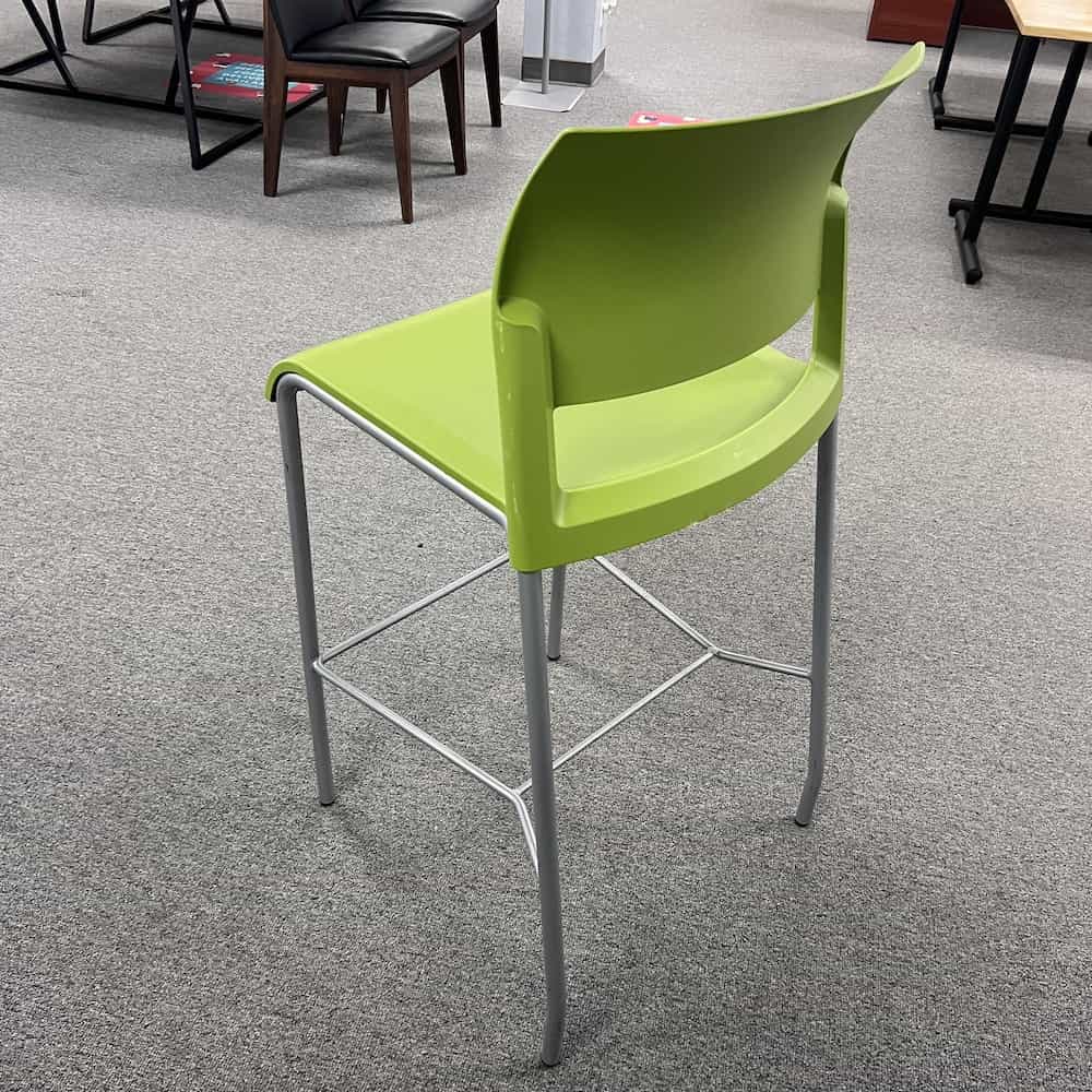 green plastic office stool bar height with grey metal legs