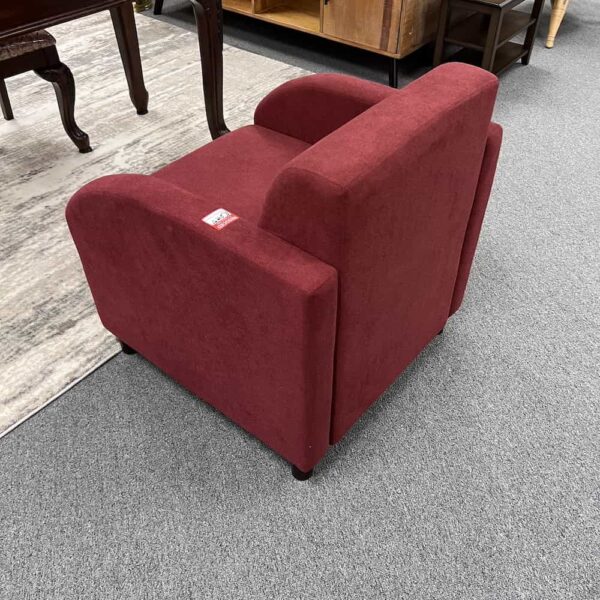 red cranberry upholstered arm chair lounge chair mid back