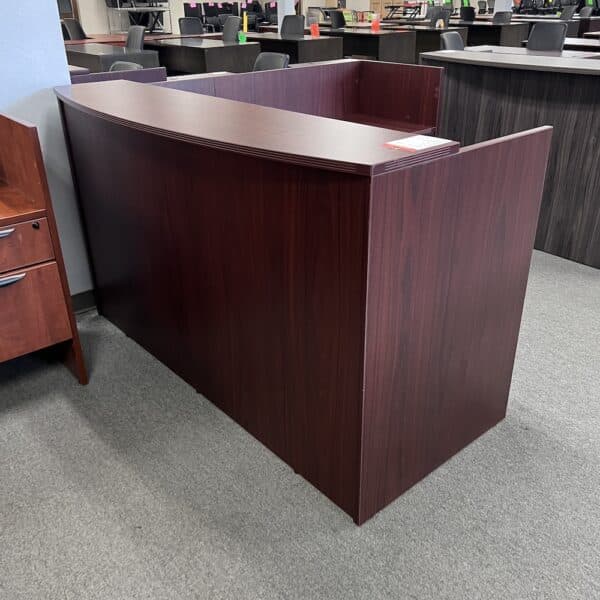 mahogany l-desk reception laminate with 1 box box file