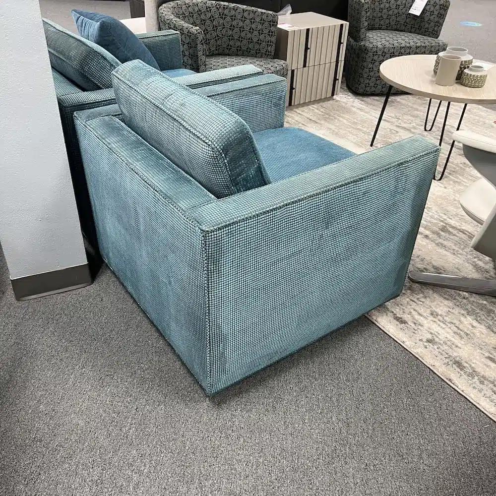 blue lounge box arm chair set