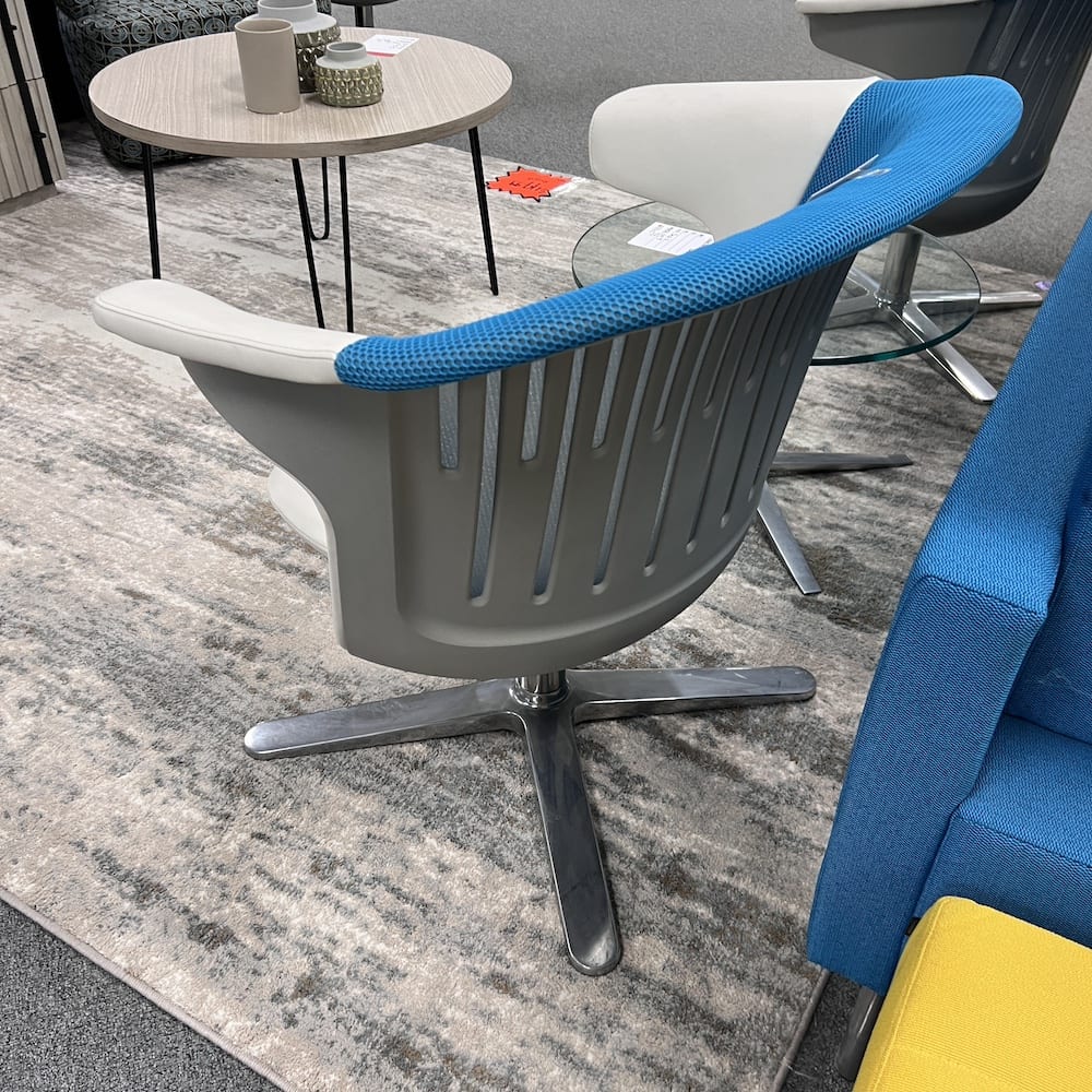 blue mesh with light grey vinyl and chrome base steel case coalesse chair used i2i