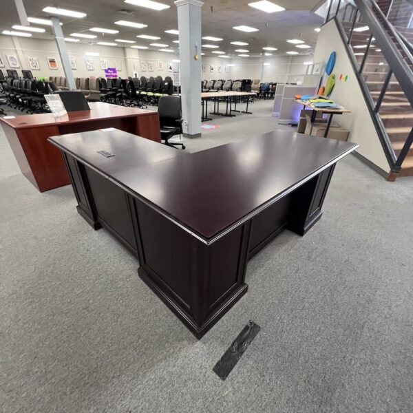 mahogany veneer l-desk right return executive gold pulls Martin Roland