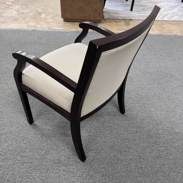 mahogany OFS guest chair with beige white upholstery used