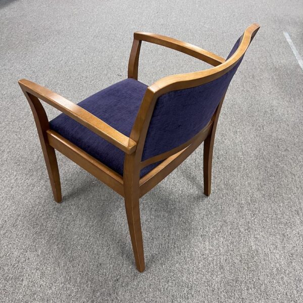 knoll brand purple guest chair with honey walnut veneer wood base