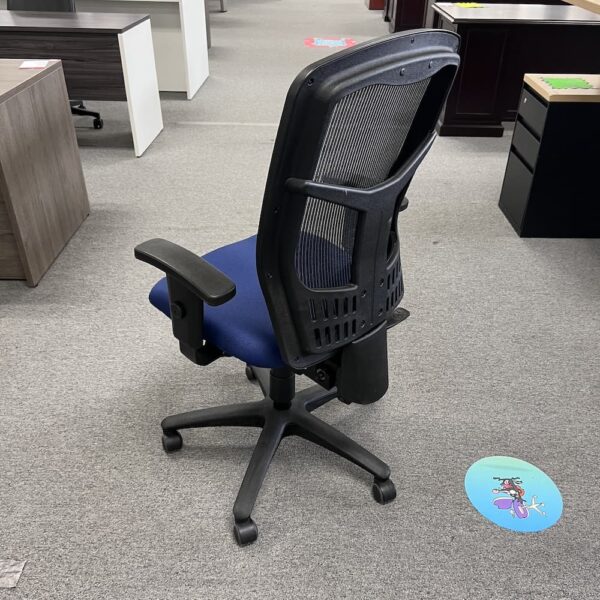 blue upholstered seat with black mesh back high back lorell brand task chair