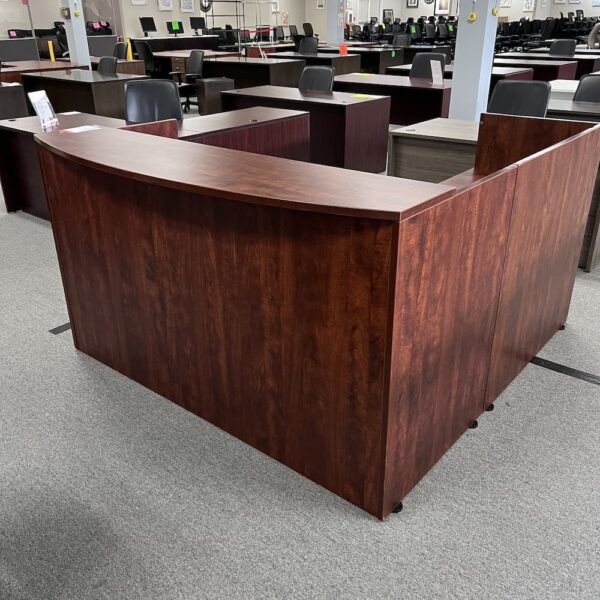 cherry laminate l-desk left return shell reception desk