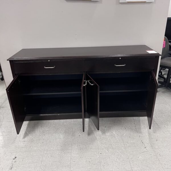 off brand espresso veneer credenza buffet with silver pulls executive used