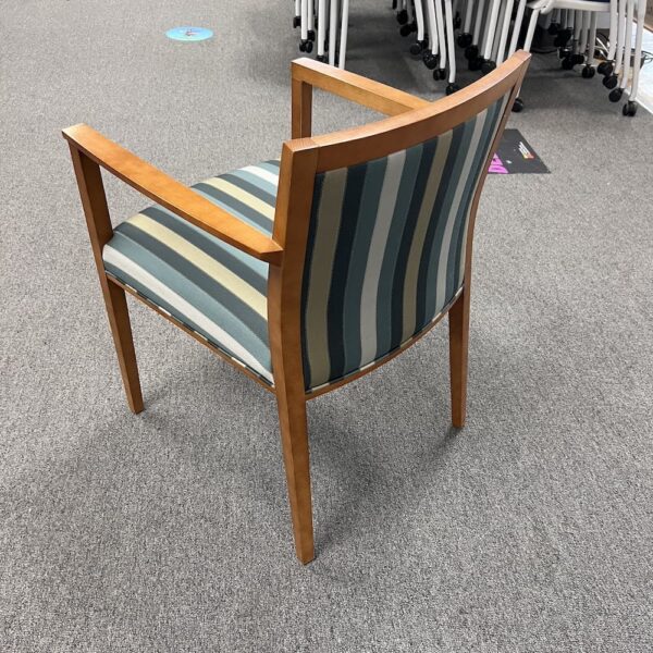 natural cherry veneer frame guest chair Steelcase with green striped upholstery