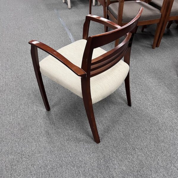 mahogany veneer guest chair with beige upholstery used