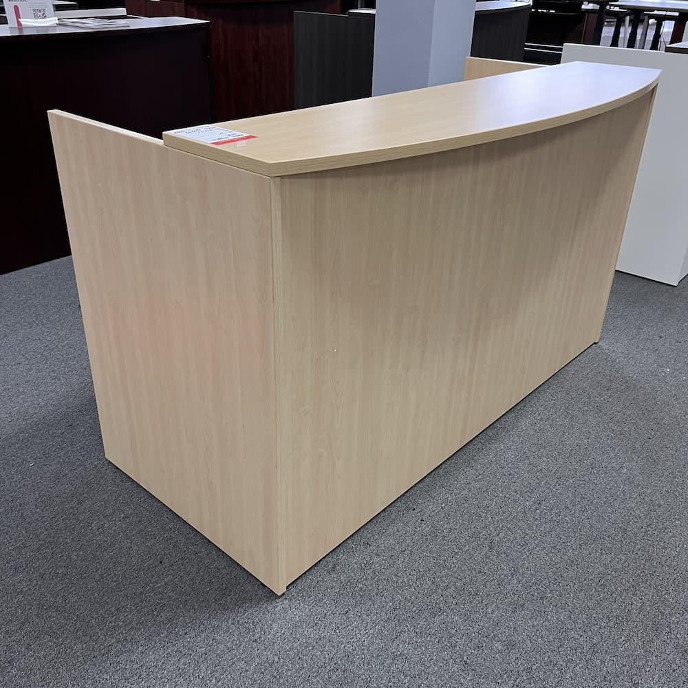 maple laminate reception desk with laminate transaction top and file file with black handles