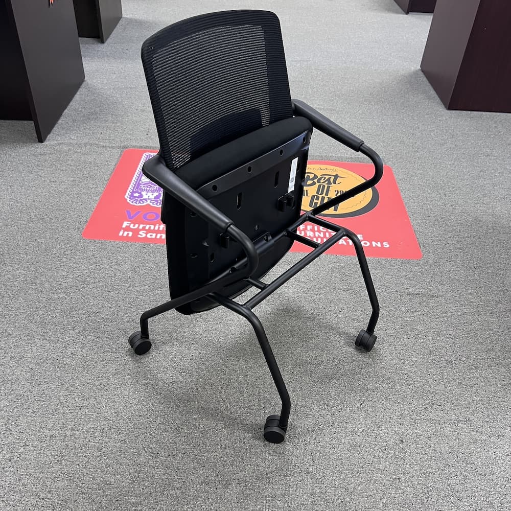 new mesh back rolling nesting chairs "switch" in black, upholstered seat