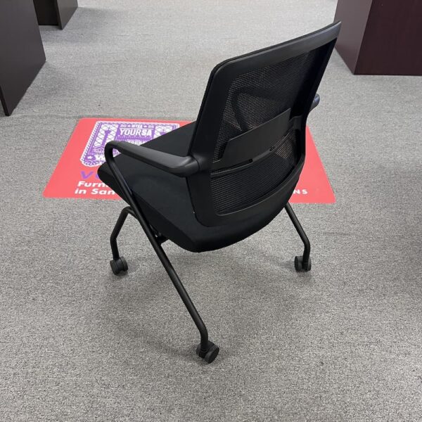 new mesh back rolling nesting chairs "switch" in black, upholstered seat