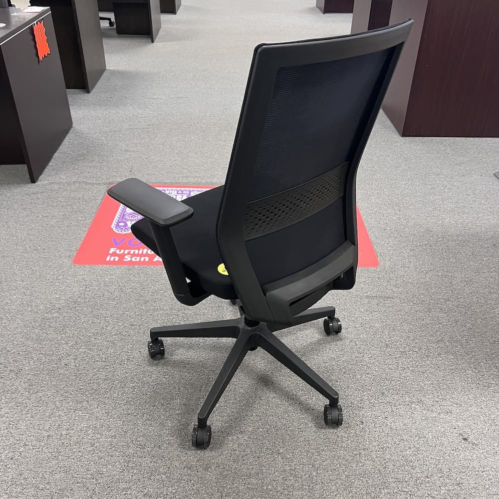 black mesh back task chair "nova" with adjustable arms and black upholstered seat new