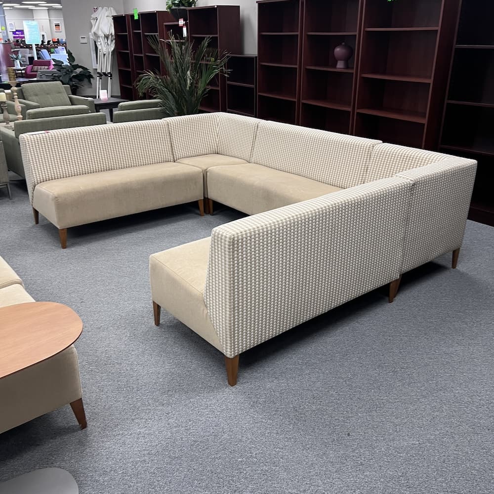 steelcase bench cerca coalesse straight 5 piece u-shaped sofa commercial beige tan upholstery used