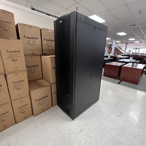 black Tripp lite smart rack server cabinet 24" wide used