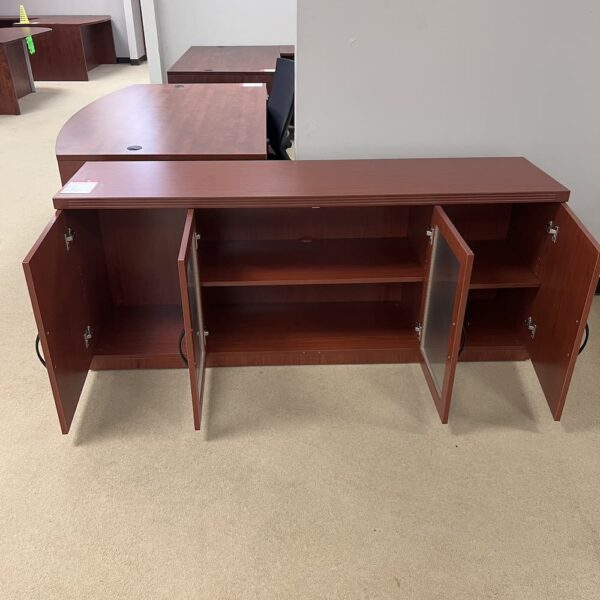 cherry laminate storage credenza with 2 frosted doors 2 laminate doors