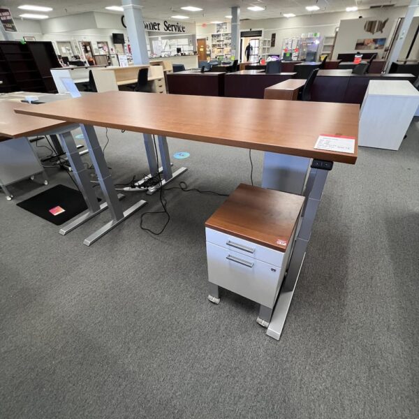 cherry top and white base with silver pulls and accents box file vertical file steelcase bridges used rolling with height adjustable desk matching