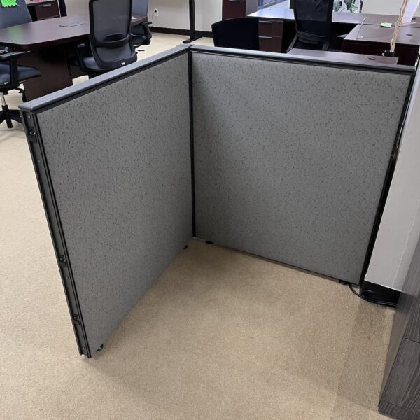 42"x36" grey fabric panel divider, set up as a corner