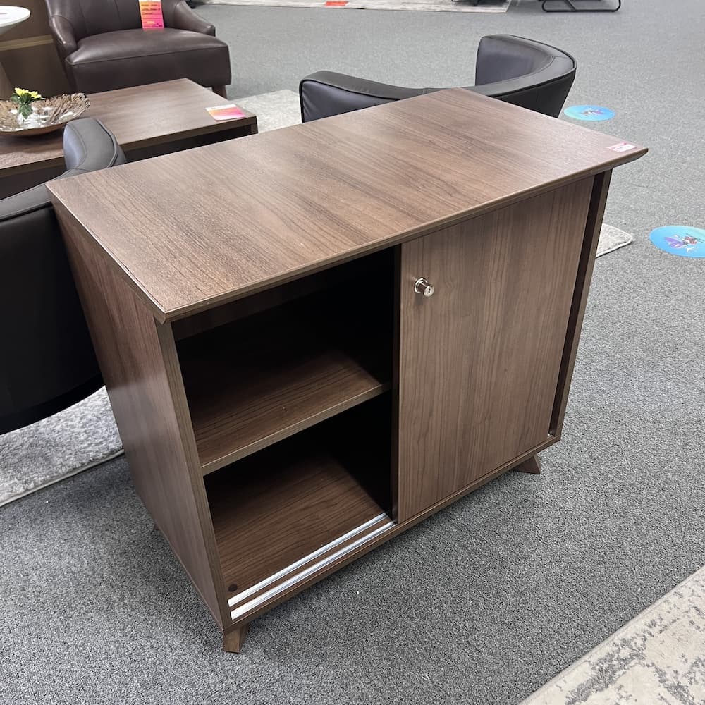 walnut laminate storage cabinet with siding doors and feet "Sienna"