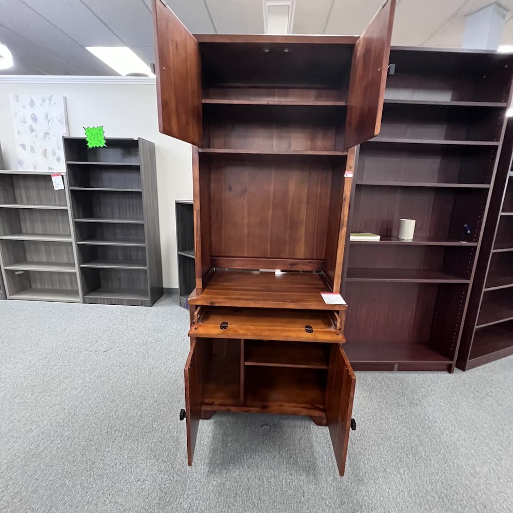 wood computer storage cabinet with hutch