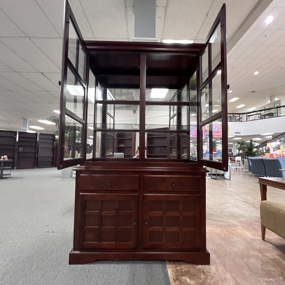 mahogany china hutch buffet with glass doors and mirror storage cabinet