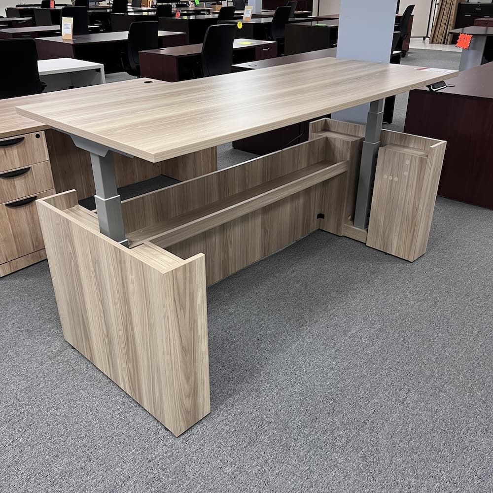 american elm sit to stand height adjustable desk laminate