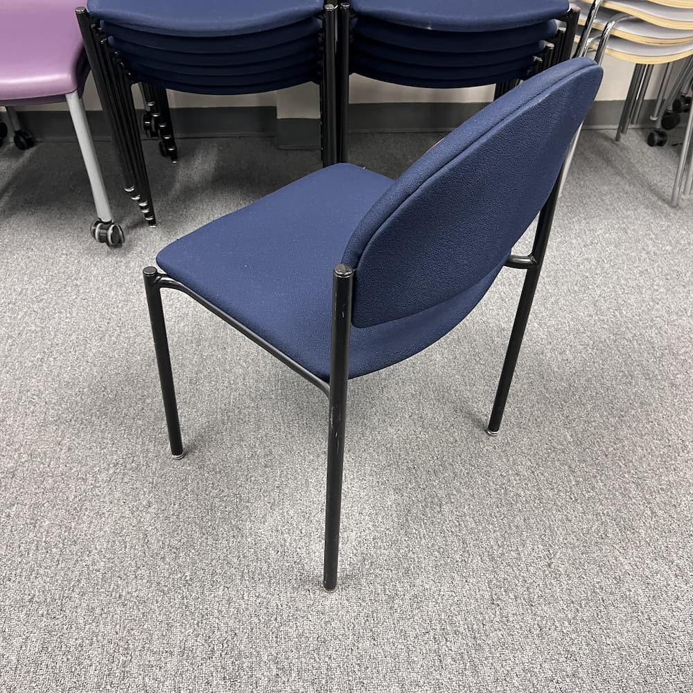 blue upholstered stacking chair Lacasse used office furniture