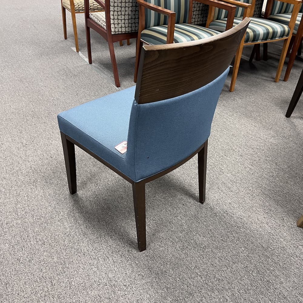 blue upholstery and espresso veneer wood dining chair modern used