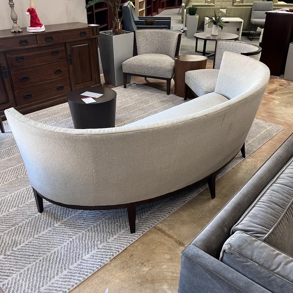 HBF Charlotte sofa couch used half circle crescent beige grey and walnut