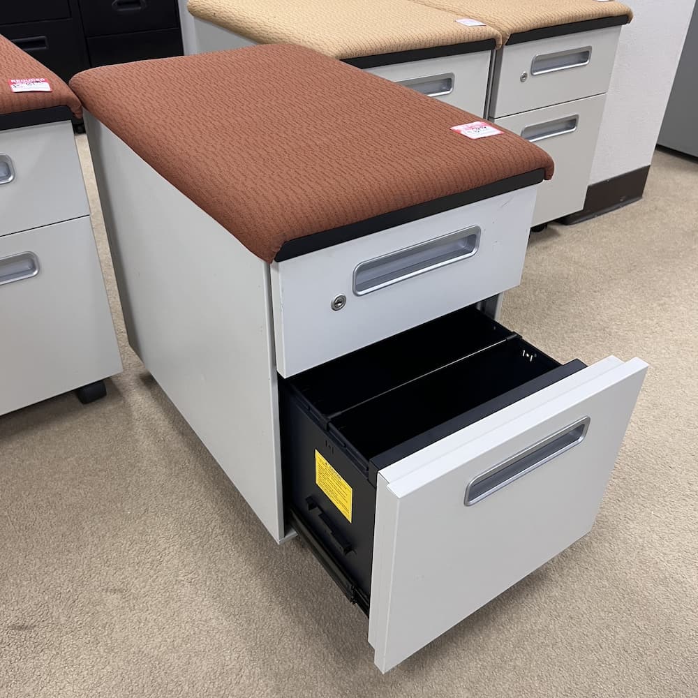 cinnamon brown padded top rolling pedestal file vertical metal box file steelcase used office furniture