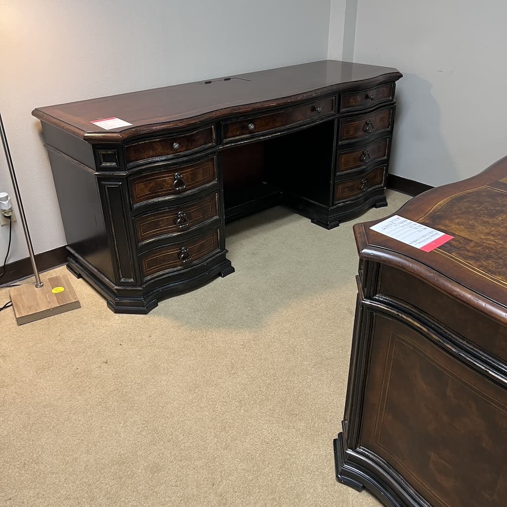 seven seas hooker furniture executive desk traditional ornate veneer wood used office collectors