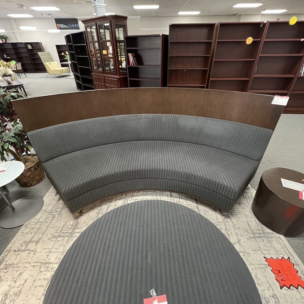 dark grey upholstery with espresso veneer wood round steelcase coalesse circa lounge sofas seating with ottoman