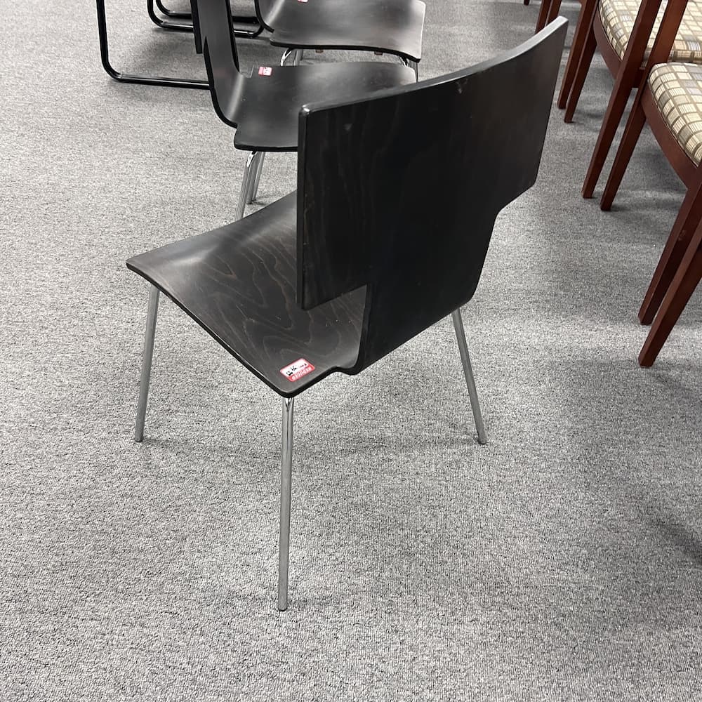 espresso veneer wood molded seat square modern with chrome legs stacking chair used furniture