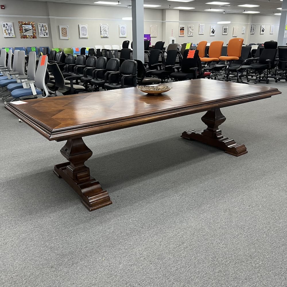 9 foot walnut inlay rectangle conference table dining table used furniture Stanley furniture company traditional with leaf